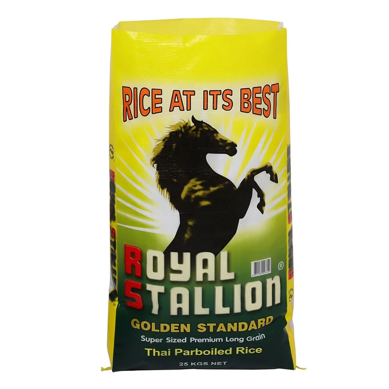 25kg Royal Stallion Thai parboiled rice bag in yellow BOPP laminated woven PP