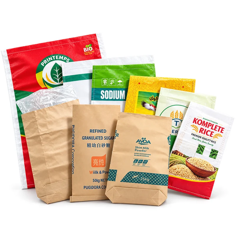 UnisunPack bag range: printed PP woven sacks and multi-wall kraft paper bags for sugar, milk powder and rice
