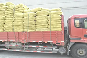 Containers being loaded with bag shipments at the factory