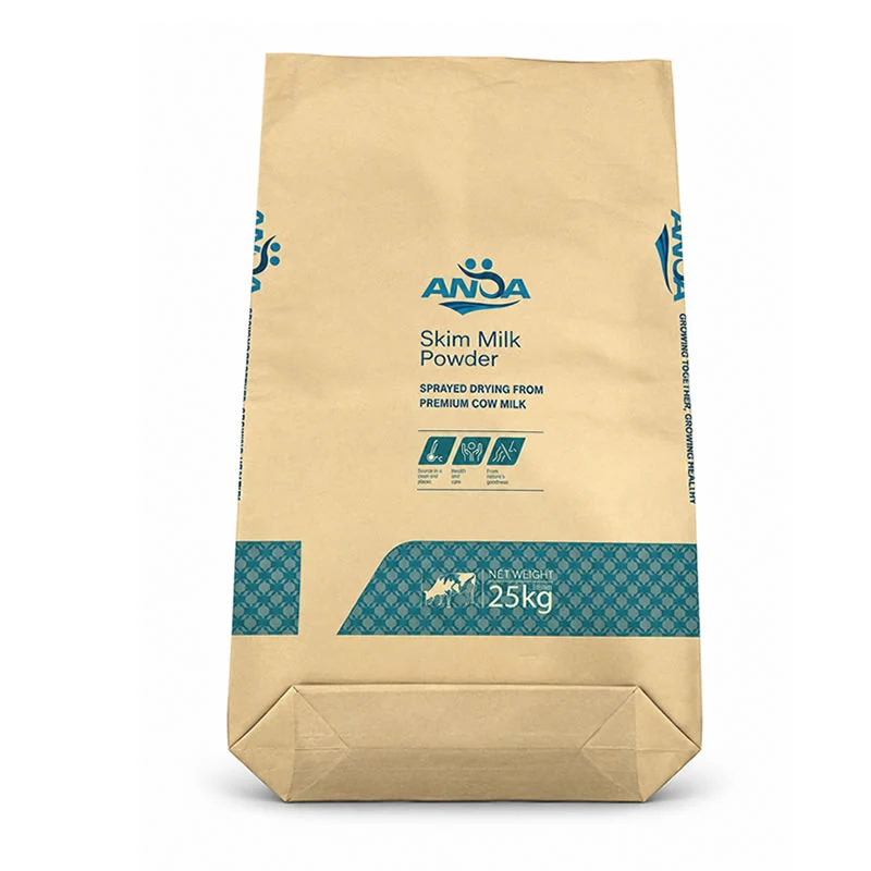 25kg ANOA skim milk powder bag in 3-ply kraft paper with block bottom