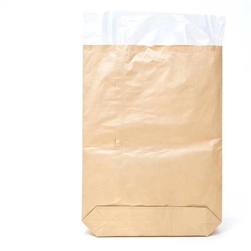 Sewn open mouth kraft paper sack with clear PE liner top