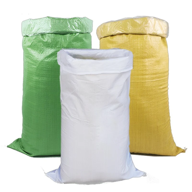 Green, yellow and white PP woven bags with PE liners inserted for moisture protection